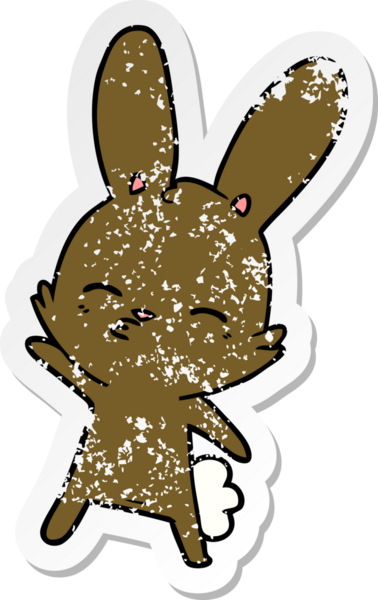 Bir insan tarafından çizilmiş garip bir tavşan çizgi filminin sıkıntılı çıkartması.