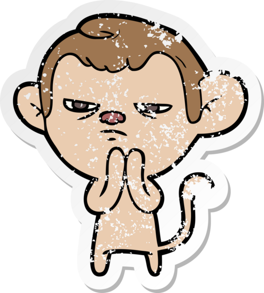 Bir insan tarafından çizilmiş karikatür maymununun sıkıntılı çıkartması