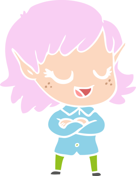 Bir insan tarafından çizilmiş mutlu düz renkli çizgi film elf kızı