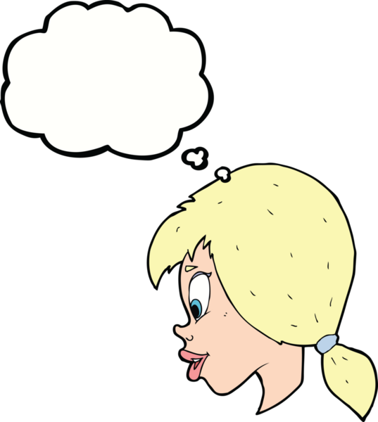 Bir insan tarafından çizilmiş düşünce kabarcığı olan güzel bir kadın yüzü.