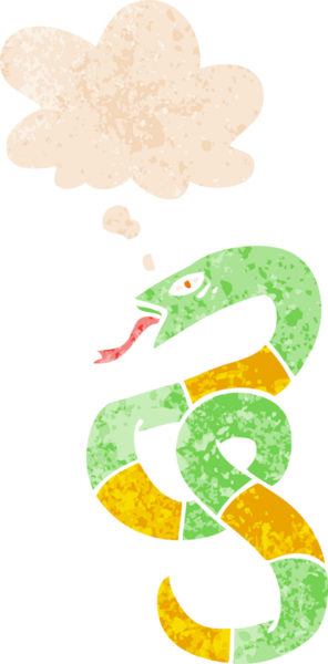 Düşünce baloncuklu çizgi film yılanı grunge dertli eski moda bir insan tarafından çizilmiş.