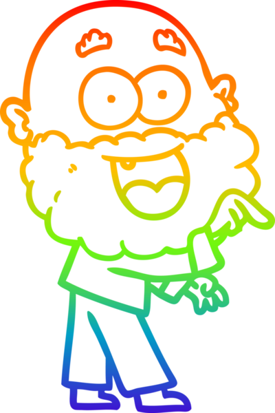 Karikatür çizen gökkuşağı gradyan çizimi. Bir insan tarafından çizilmiş sakallı çılgın mutlu adam.