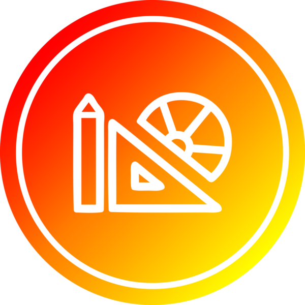 Matematik ekipmanları dairesel simgesi ve bir insan tarafından çizilen sıcak gradyan bitiş