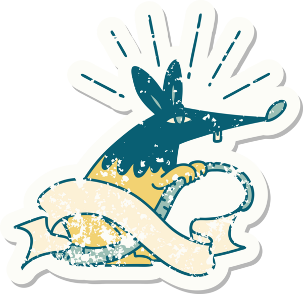 Dövme stili eski bir çıkartma. Bir insan tarafından çizilmiş sinsi bir fare.