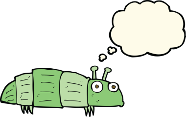 Bir insan tarafından çizilmiş düşünce baloncuklu çizgi film böceği