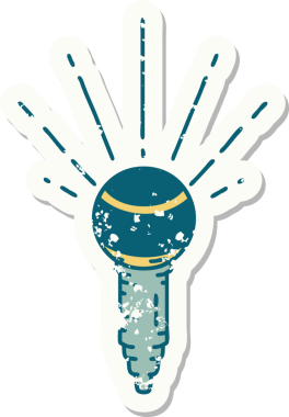 Bir insan tarafından çizilmiş dövme stili bir mikrofonun eski etiketi.