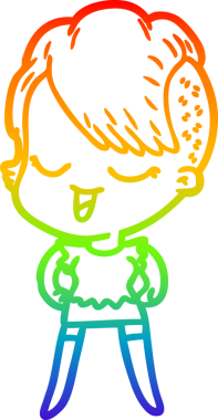 gökkuşağı gradyan çizimi mutlu bir çizgi film kızı bir insan tarafından çizildi