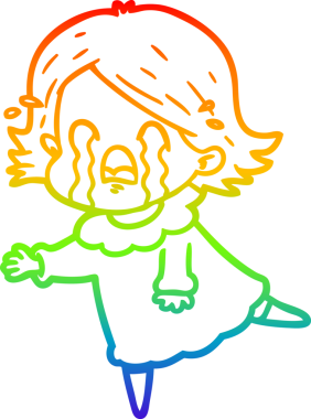 Gökkuşağı gradyan çizimi bir insan tarafından çizilmiş ağlayan bir çizgi kadın çizimi