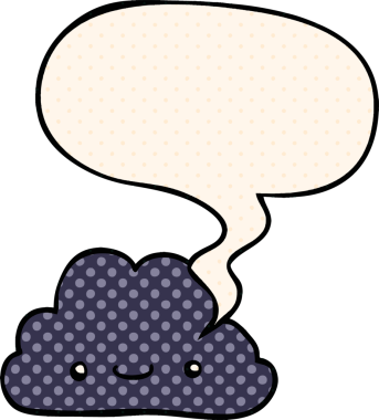 Bir insan tarafından çizilmiş çizgi roman tarzında konuşma baloncuğu olan şirin bir çizgi film bulutu.