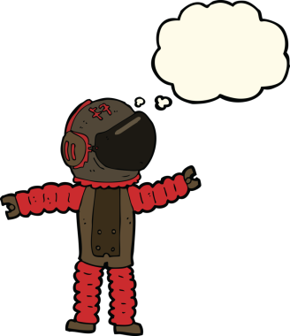 Karikatür astronotu bir insan tarafından çizilmiş düşünce baloncuğuyla uzanıyor.