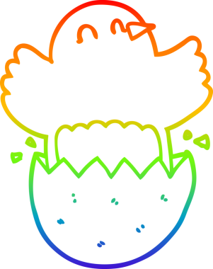 Gökkuşağı gradyan çizgi çizimi Bir insan tarafından çizilmiş yumurtadan çıkan tavuk