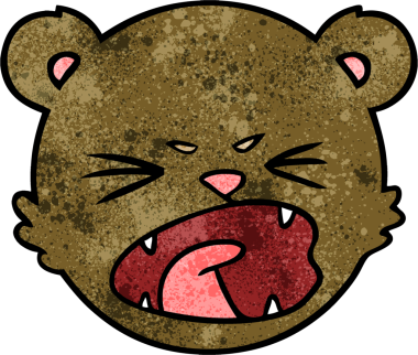 Bir insan tarafından çizilmiş sevimli bir oyuncak ayı yüzü.