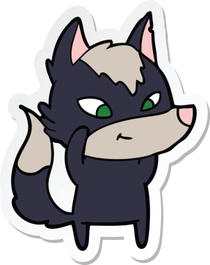 Bir insan tarafından çizilmiş dost canlısı bir kurt çizgi filminin çıkartması.