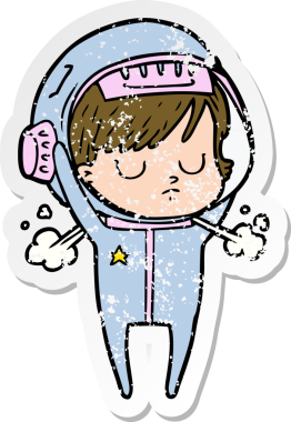 Bir insan tarafından çizilmiş karikatür astronot kadının sıkıntılı çıkartması.