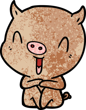 Bir insan tarafından çizilmiş mutlu çizgi film oturma domuzu