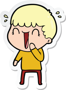 Bir insan tarafından çizilmiş, gülen bir karikatürcünün çıkartması.