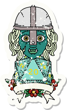 Retro Dövme Tarzı Yarı Ork Dövüşçüsü Bir insan tarafından çizilmiş doğal yirmi zar atışıyla