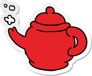 Bir insan tarafından çizilmiş mavi çay demliğinin el çizimi karikatürü.