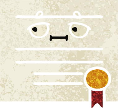 Bir insan tarafından çizilmiş mezuniyet diplomasının retro çizim tarzı karikatürü.