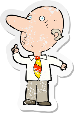 Bir insan tarafından çizilmiş sorular soran kel bir adamın gerici sıkıntılı çıkartması.