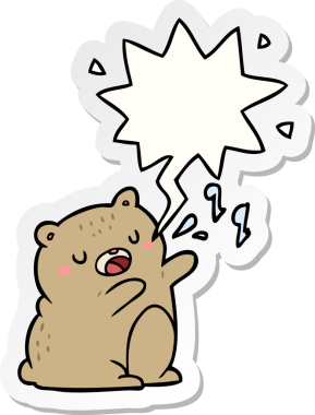 Çizgi film ayısı bir insan tarafından çizilmiş baloncuk çıkartmalı bir şarkı söylüyor.