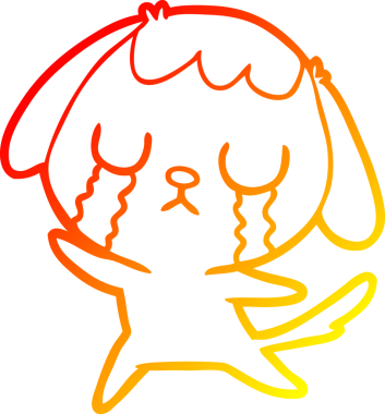 Bir insanın çizdiği ağlayan şirin bir köpeğin sıcak çizgi çizimi.