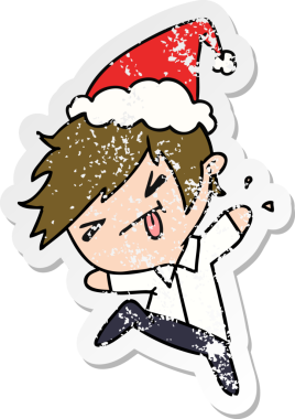 Bir insan tarafından çizilmiş Kawai çocuğunun, sıkıntılı yılbaşı çıkartması.