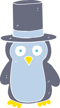 Bir insan tarafından çizilmiş düz renkli bir penguen şapkası.