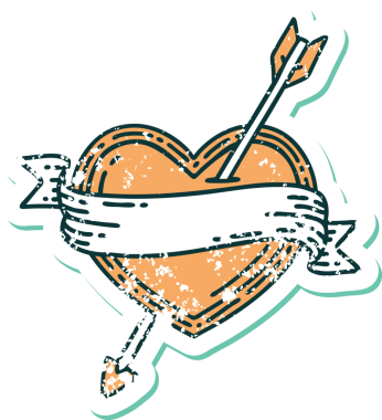 Bir insan tarafından çizilmiş ok kalp ve pankartın sembolik dövmeli görüntüsü