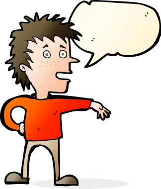 Çizgi filmci, bir insan tarafından çizilmiş konuşma balonuyla saygısız bir jest yapıyor.