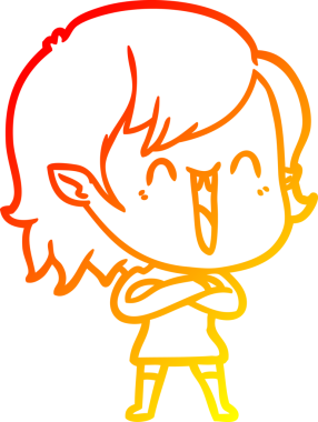 Bir insan tarafından çizilmiş sevimli, mutlu bir vampir kızın çizgi çizimi.