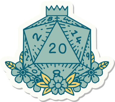 Bir insan tarafından çizilmiş 20 D20 zarının etiketi.