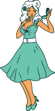 İkonik dövme stili. Bir insan tarafından çizilmiş, şaşırtılmış bir kız resmi.