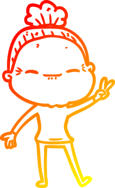 Bir insan tarafından çizilmiş barışçıl, yaşlı bir kadının sıcak çizgi çizimi.