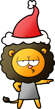 Bir insan tarafından çizilmiş Noel Baba şapkası giymiş sıkılmış bir aslanın el çizimi karikatürü.