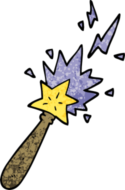 Grunge desenli çizgi film sihirli değneği bir insan tarafından çizilmiş.