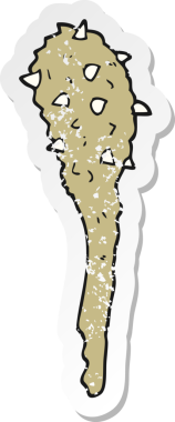 Bir insan tarafından çizilmiş karikatür taş devri kulübünün gerilimli çıkartması.