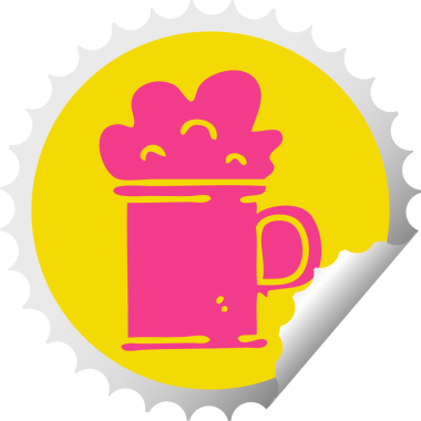 Bir insan tarafından çizilmiş yuvarlak soyulmuş garip çizgi film bira etiketi.