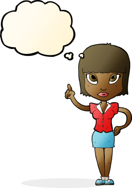 Bir insan tarafından çizilmiş düşünce baloncuğu fikri olan güzel bir kız.