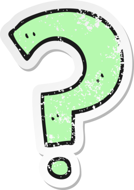 Bir insan tarafından çizilmiş bir karikatür soru işaretinin gerilimli retro yapıştırması