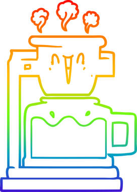 Gökkuşağı gradyan çizgisi bir insan tarafından çizilmiş sıcak kahve demliğinin çizimi