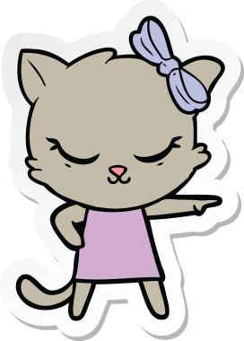 Bir insan tarafından çizilmiş şirin bir çizgi film kedisinin çıkartması.