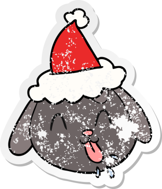 Bir insan tarafından çizilmiş Noel Baba şapkası giymiş köpek suratlı bir el yazısı.