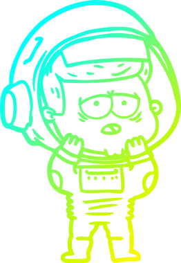 Bir insan tarafından çizilmiş soğuk gradyan çizgi çizimi yorgun astronot