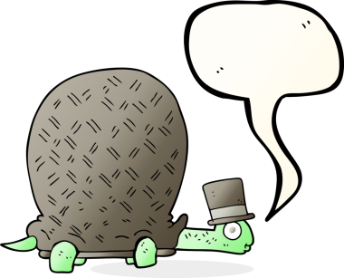 Bir insan tarafından çizilmiş serbest konuşma balonu karikatür kaplumbağası.