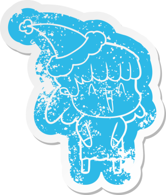 Bir insan tarafından çizilmiş Noel Baba şapkası giyen bir kadının garip bir karikatürü.