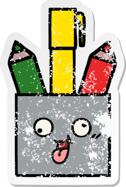 Bir insan tarafından çizilmiş sevimli bir kalem tenceresinin sıkıntılı çıkartması.