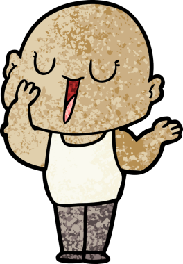 Bir insan tarafından çizilmiş mutlu, kel bir adam.