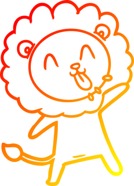 Bir insan tarafından çizilmiş mutlu çizgi film aslanının sıcak çizgi çizimi