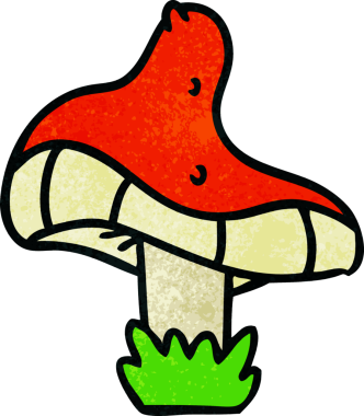 Bir insan tarafından çizilmiş tek bir mantarın el desenli karikatürü.